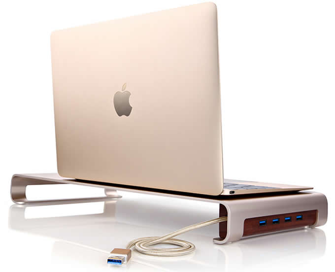 Aluminum Alloy Monitor Stand  with 4-USB Hub  for iMac Macbook Computer 